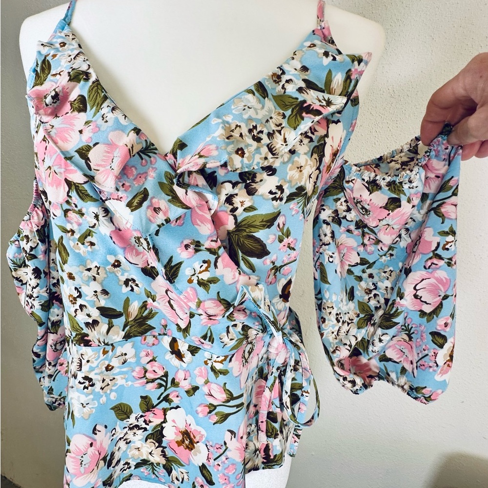 Floral Blue and Pink Women's Top - Picture 5 of 8